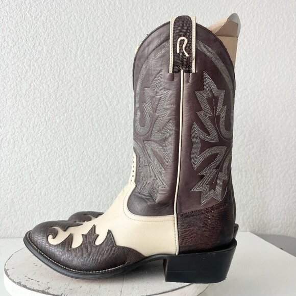 NEW Rod Patrick Womens Cowboy Boots 9.5EE Western Cowgirl Brown Ivory Contrast - Picture 4 of 11